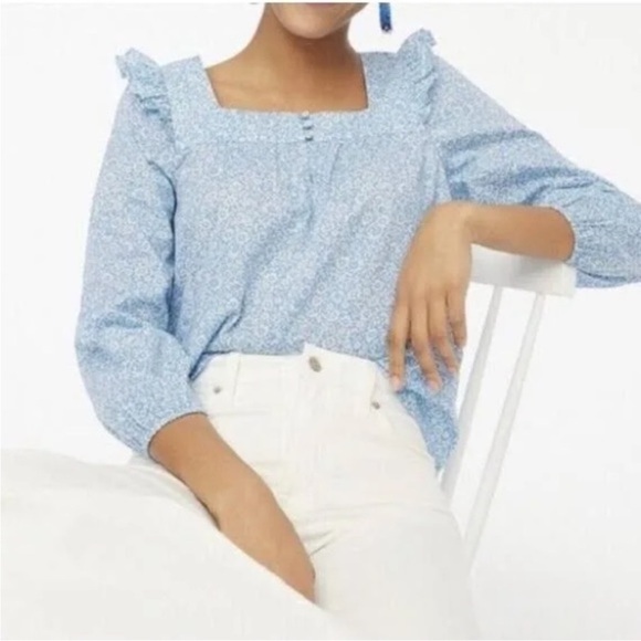 J. Crew Tops - J.Crew Blue Floral Square Neck Top Size Large